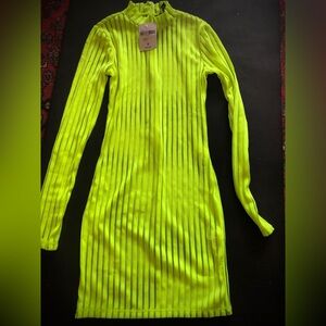 NWT Forever 21 Neon See-through Ribbed Striped Dress